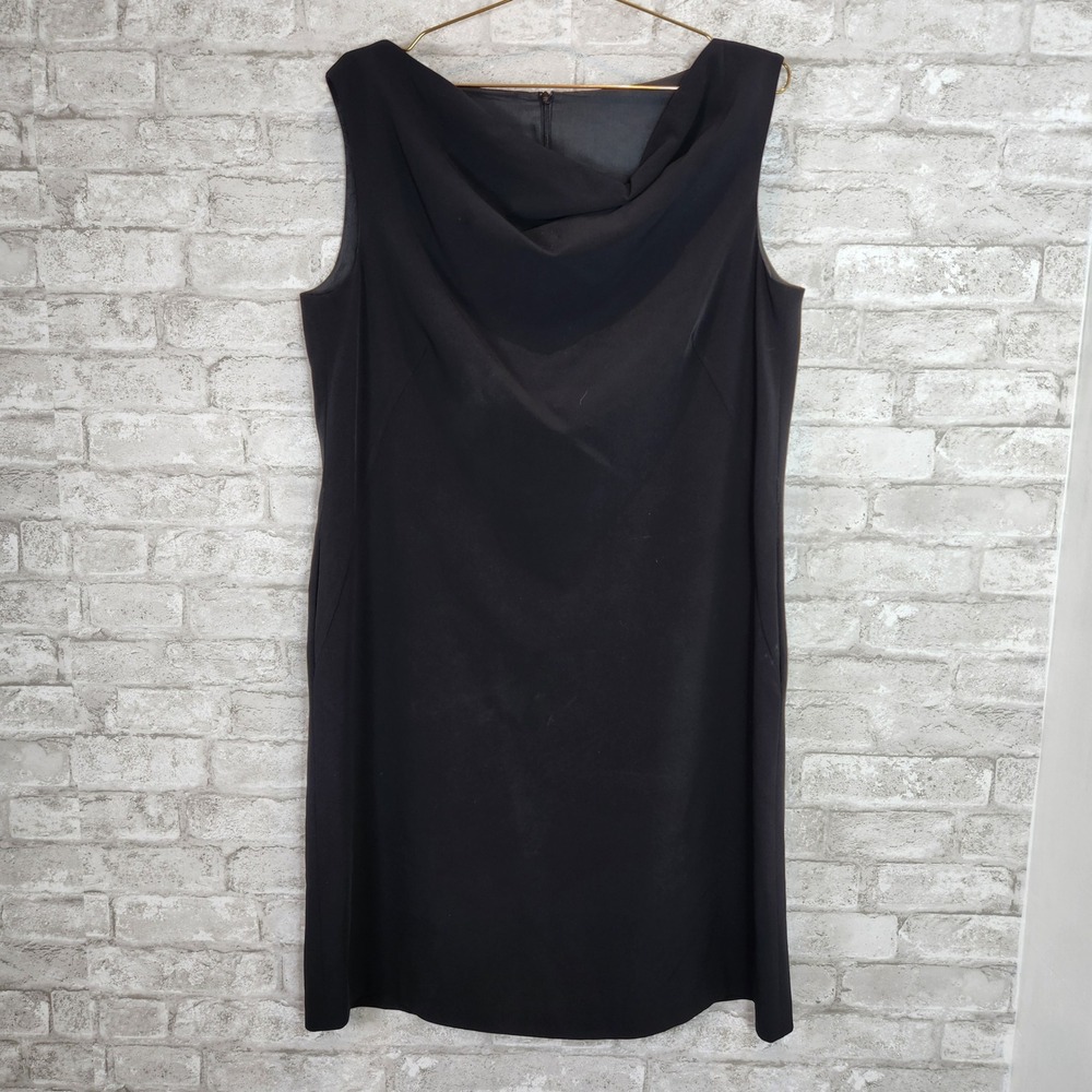 Escada Sport Shift Dress Black Cowl Neck Lined Pockets US Size 12 EU 42
